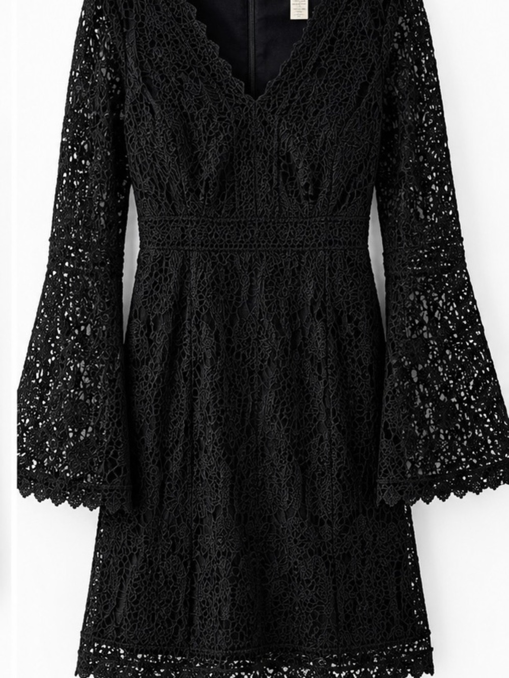 Esley Black Lace Bell-Sleeve Dress Crochet Large